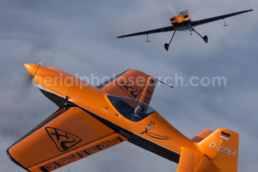 Aerial image Cochstedt - Flugzeug / Kleinflugzeug vom Typ Sbach 342 nahe dem Flughafen Cochstedt EDBC / Sachsen-Anhalt. Small aircraft near the airfield Cochstedt / Saxony-Anhalt.