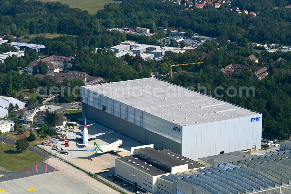 Dresden from the bird's eye view: Aircraft maintenance hall - hangar at the Dresden Airport in the district of Klotzsche in Dresden in the federal state of Saxony, Germany