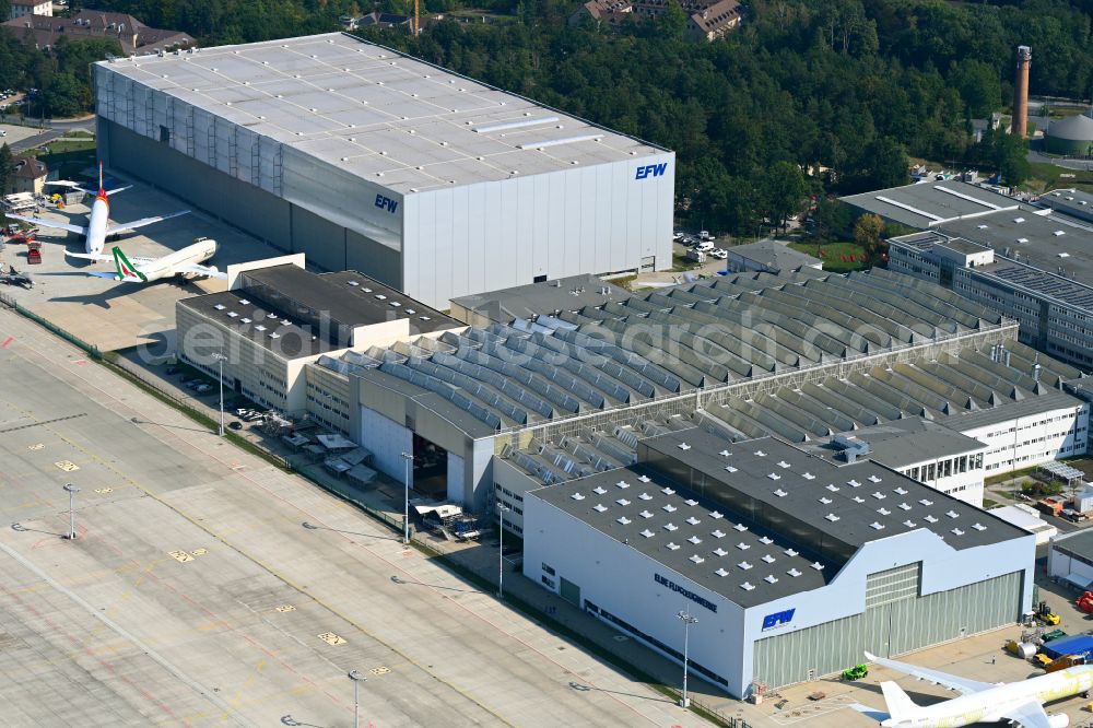 Aerial image Dresden - Aircraft maintenance hall - hangar at the Dresden Airport in the district of Klotzsche in Dresden in the federal state of Saxony, Germany