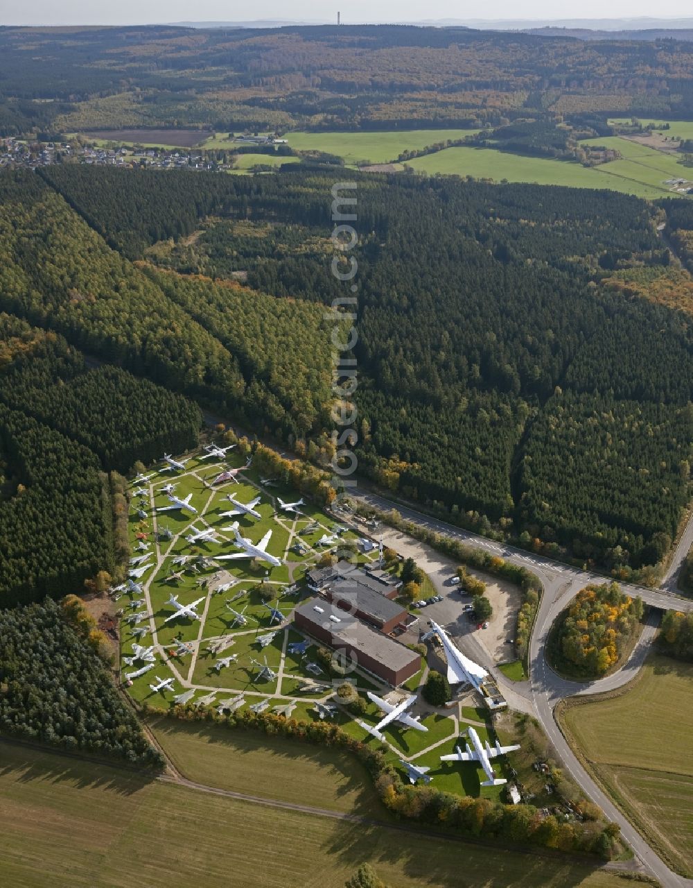 Hermeskeil / Hunsrück from the bird's eye view: Aircraft Collection Junior on the A1 near Hermeskeil in Rhineland-Palatinate