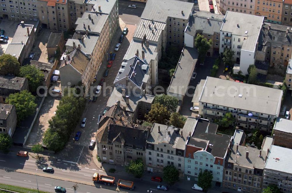 Halle (Saale) from above - Blick auf Volkmannstraße 4 / Dzondistraße, mit dem Ruinengebäude (Flurstück-Nr. 2117/94, Flur 6).