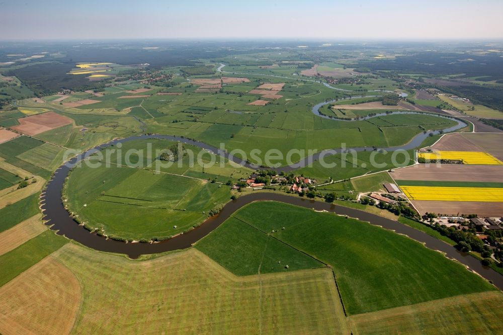 Hodenhagen from above - View of the river Aller in the town of Hodenhagen in the state of Lower Saxony