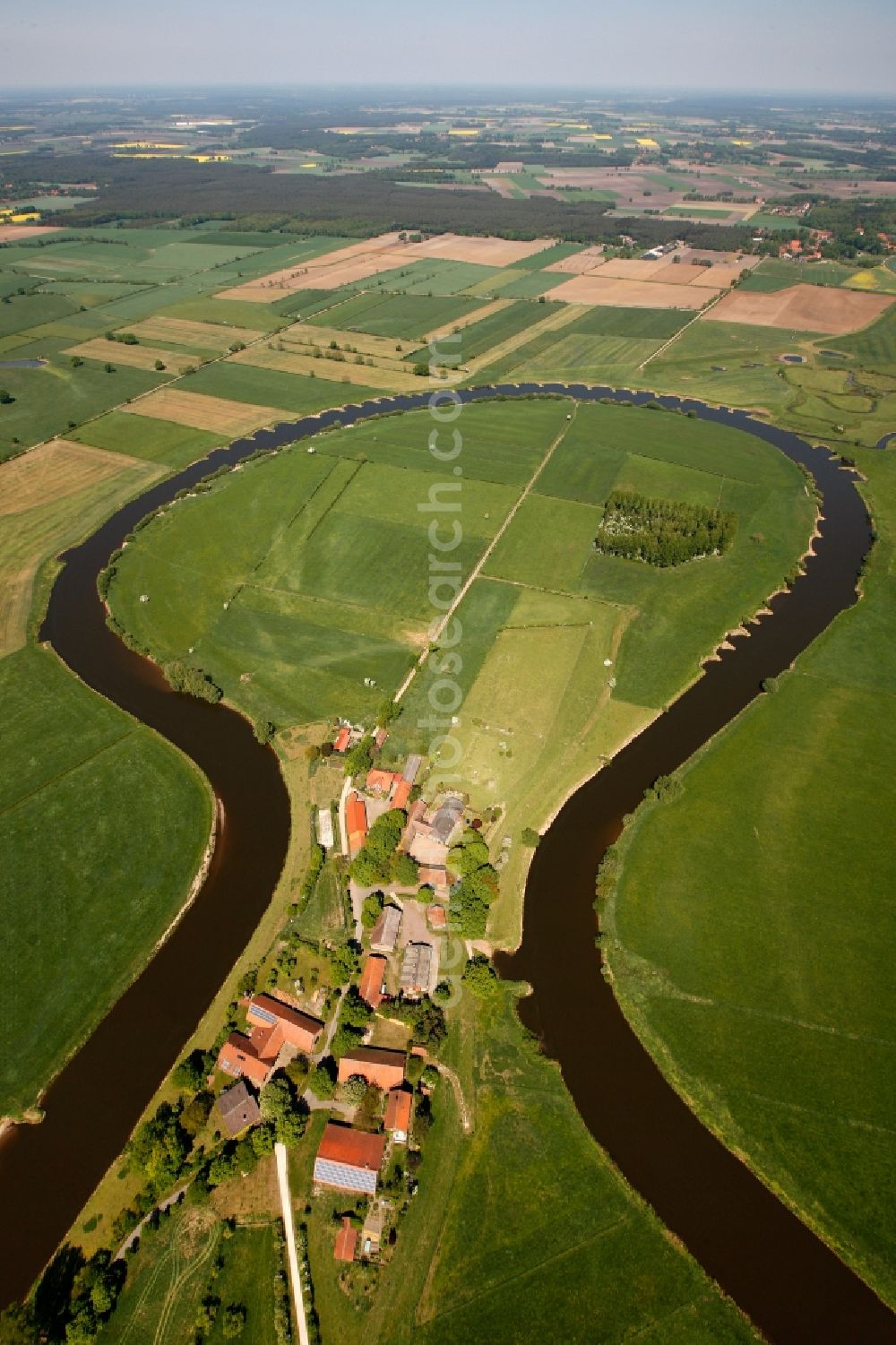 Aerial image Hodenhagen - View of the river Aller in the town of Hodenhagen in the state of Lower Saxony