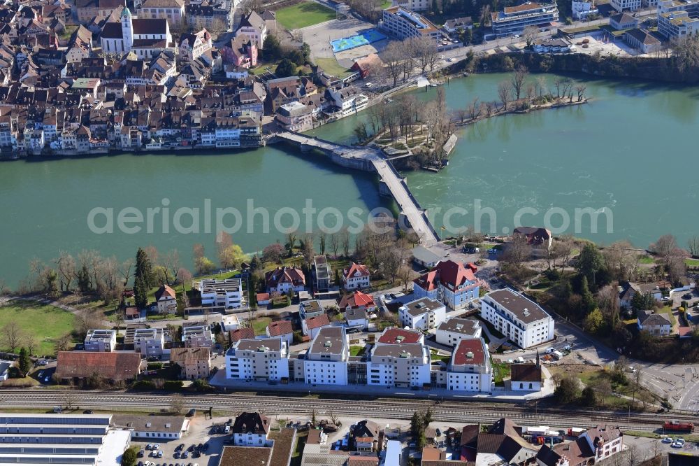 Rheinfelden (Baden) from the bird's eye view: River - bridge construction Old Rhine Bridge and border crossing into Switzerland in Rheinfelden (Baden) in the state Baden-Wurttemberg, Germany