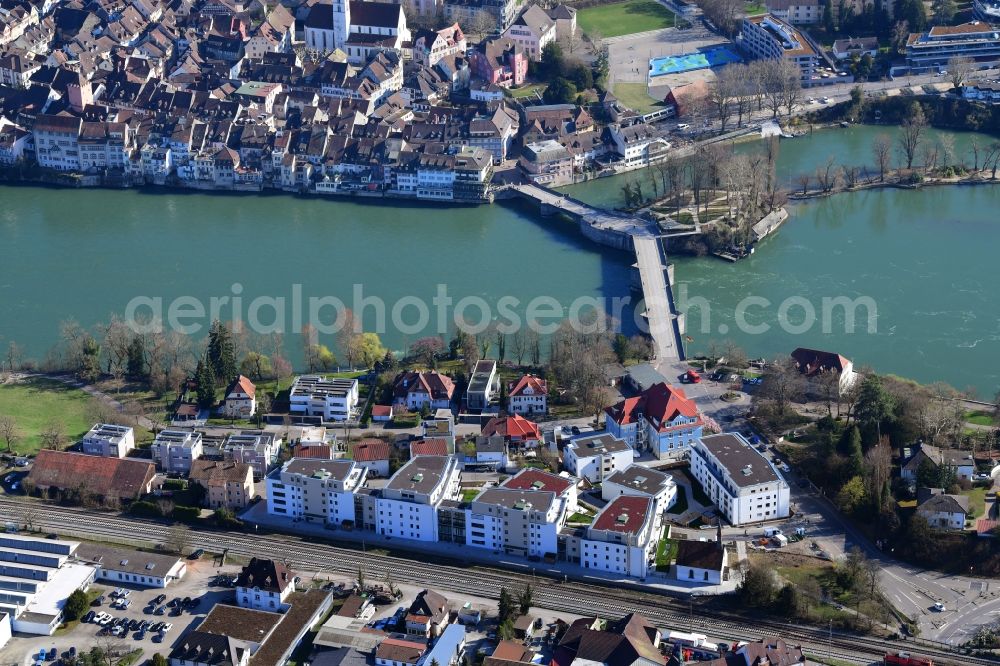 Aerial image Rheinfelden (Baden) - River - bridge construction Old Rhine Bridge and border crossing into Switzerland in Rheinfelden (Baden) in the state Baden-Wurttemberg, Germany