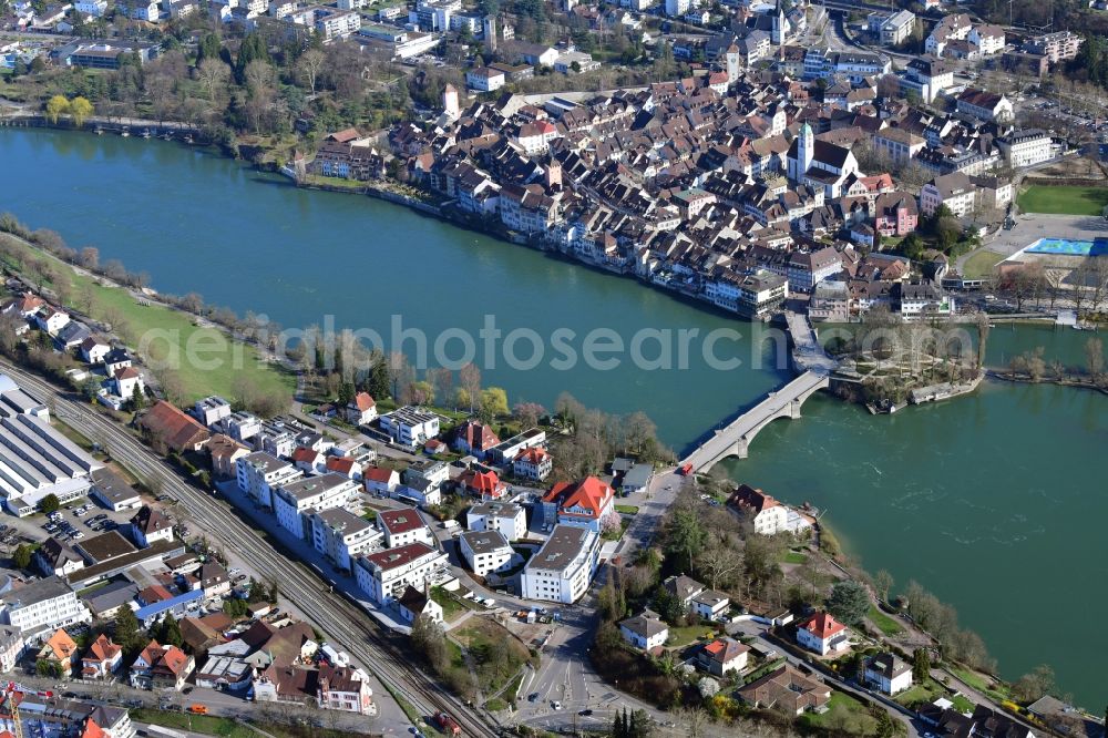 Aerial photograph Rheinfelden (Baden) - River - bridge construction Old Rhine Bridge and border crossing into Switzerland in Rheinfelden (Baden) in the state Baden-Wurttemberg, Germany