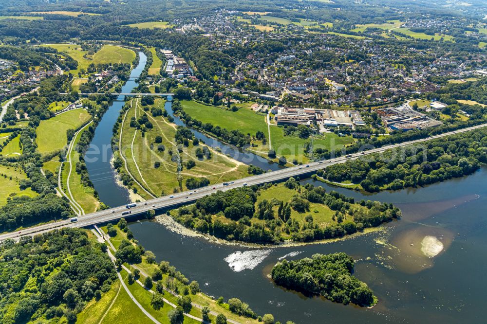 Aerial image Herbede - river - bridge construction Autobahnbruecke A43 in Herbede at Ruhrgebiet in the state North Rhine-Westphalia