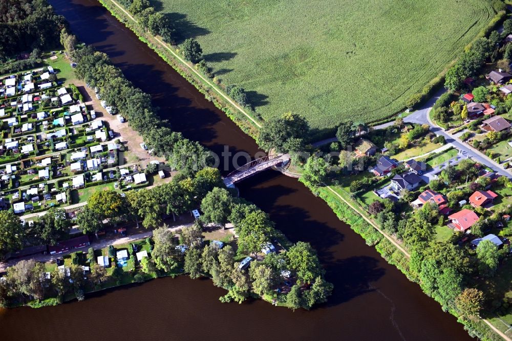 Basedow from the bird's eye view: River - bridge construction ueber den Elbe-Luebeck-Kanal - Am Lanzer See in Basedow in the state Schleswig-Holstein, Germany