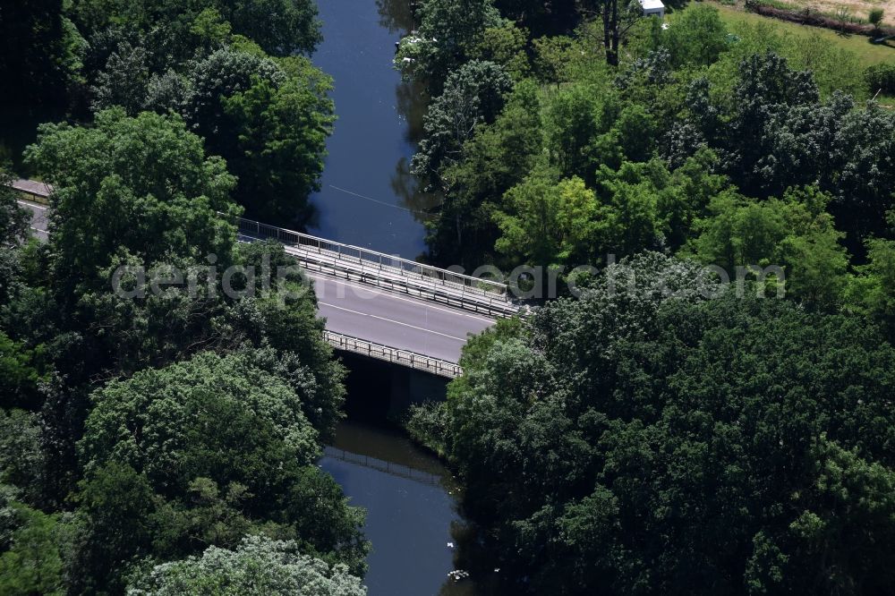 Dunkelforth from above - River - bridge construction with federal highway B1 over the Altkanal in Dunkelforth in the state Saxony-Anhalt