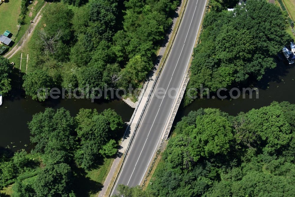 Dunkelforth from above - River - bridge construction over the Altkanal with the B1 federal highway in Dunkelforth in the state Saxony-Anhalt