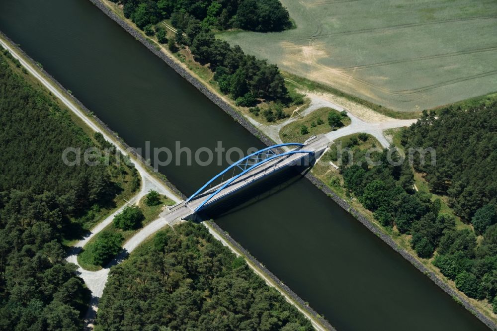 Aerial image Burg - River - bridge construction ueber den Elbe-Havel-Kanal in Burg in the state Saxony-Anhalt