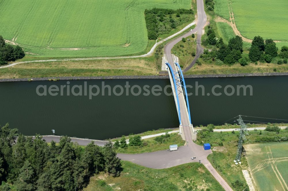 Burg from the bird's eye view: River - bridge construction over the Elbe-Havel-Kanal in Burg in the state Saxony-Anhalt