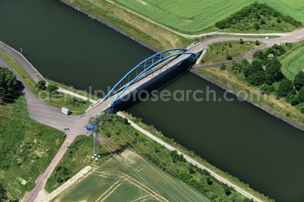 Aerial image Burg - River - bridge construction over the Elbe-Havel-Kanal in Burg in the state Saxony-Anhalt