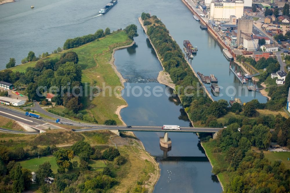 Wesel from above - River - bridge construction over the river Lippe in Wesel in the state North Rhine-Westphalia