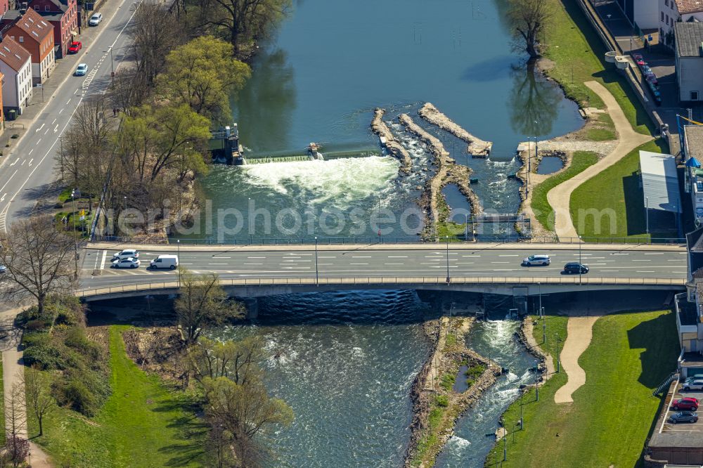 Hagen from above - River - bridge construction about the Lenne on Stennertstrasse in Hagen in the state North Rhine-Westphalia, Germany