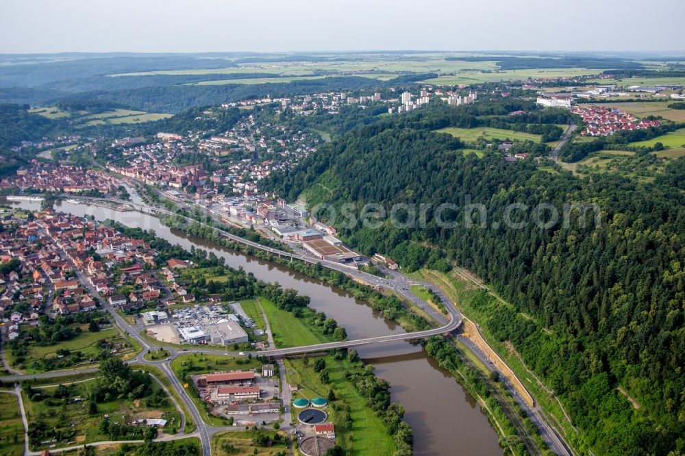 Kreuzwertheim from above - River - bridge construction ueber den Main in Kreuzwertheim in the state Bavaria, Germany