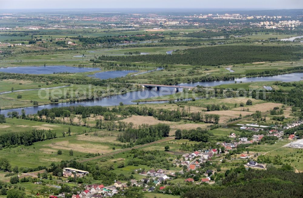 Szczecin from above - River - bridge construction about the Oder in Szczecin in West Pomerania, Poland