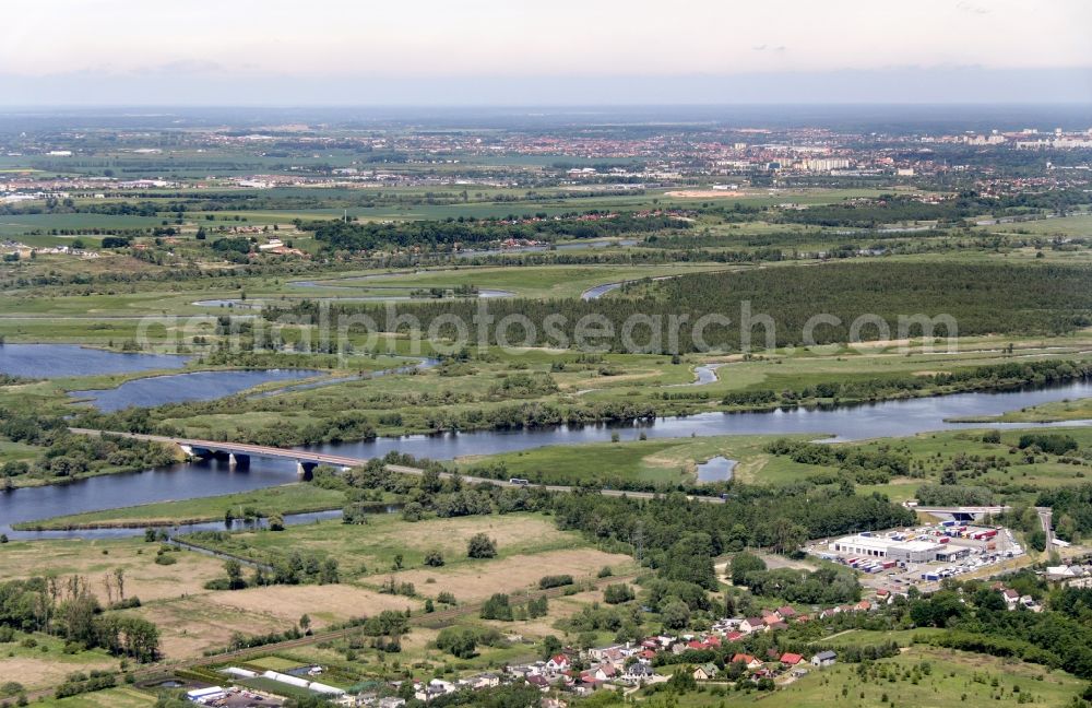 Szczecin from the bird's eye view: River - bridge construction about the Oder in Szczecin in West Pomerania, Poland