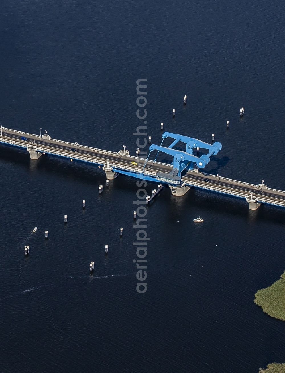 Aerial photograph Wolgast - River - bridge building work about the Peenestrom in Wolgast in the federal state Mecklenburg-West Pomerania