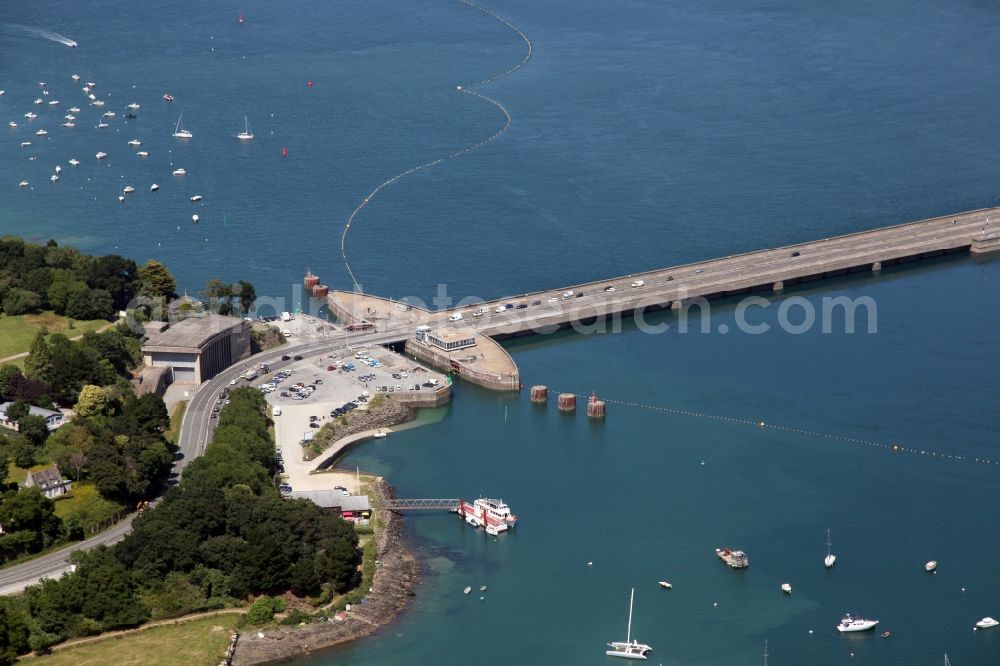 Saint-Malo from above - River - bridge construction about the Rance between Saint Malo and Dinard in Bretagne, France. The bridge is provided with a floodgate and a tidal power Station, the Usine maremotrice de la Rance