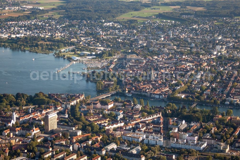 Konstanz from above - River - bridge construction over the River Rhine on the lake of constance in the district Petershausen-Ost in Konstanz in the state Baden-Wuerttemberg, Germany