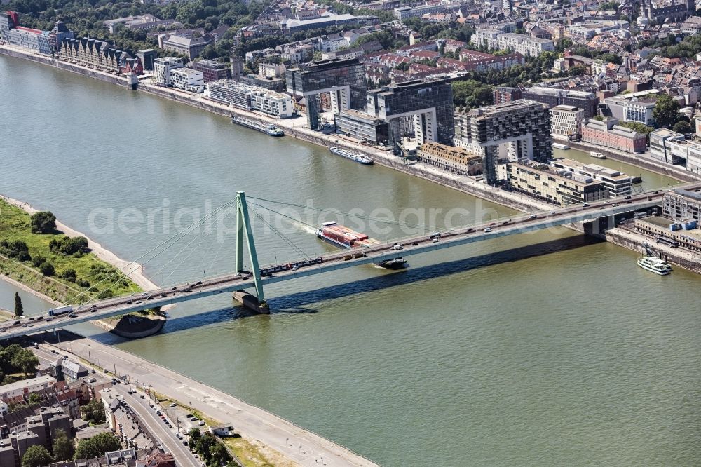 Köln from above - River - bridge construction across the Rhine in Cologne in the state North Rhine-Westphalia, Germany