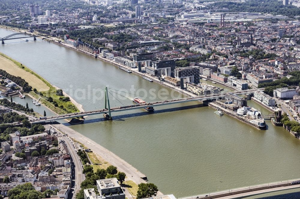 Köln from the bird's eye view: River - bridge construction across the Rhine in Cologne in the state North Rhine-Westphalia, Germany