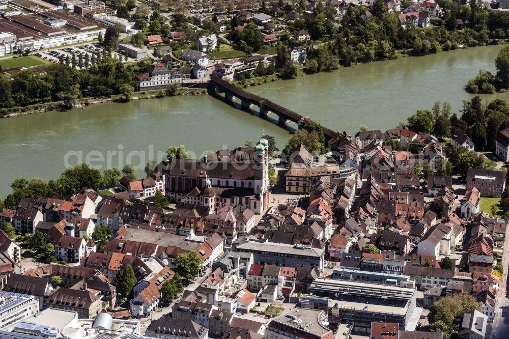 Aerial photograph Stein - River - bridge construction across the Rhine in Stein in the canton Aargau, Switzerland