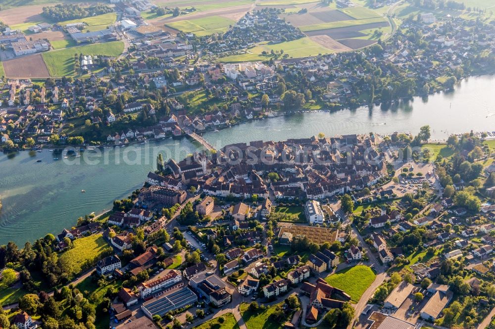 Stein am Rhein from the bird's eye view: River - bridge construction across the Rhine in Stein am Rhein in the canton Schaffhausen, Switzerland