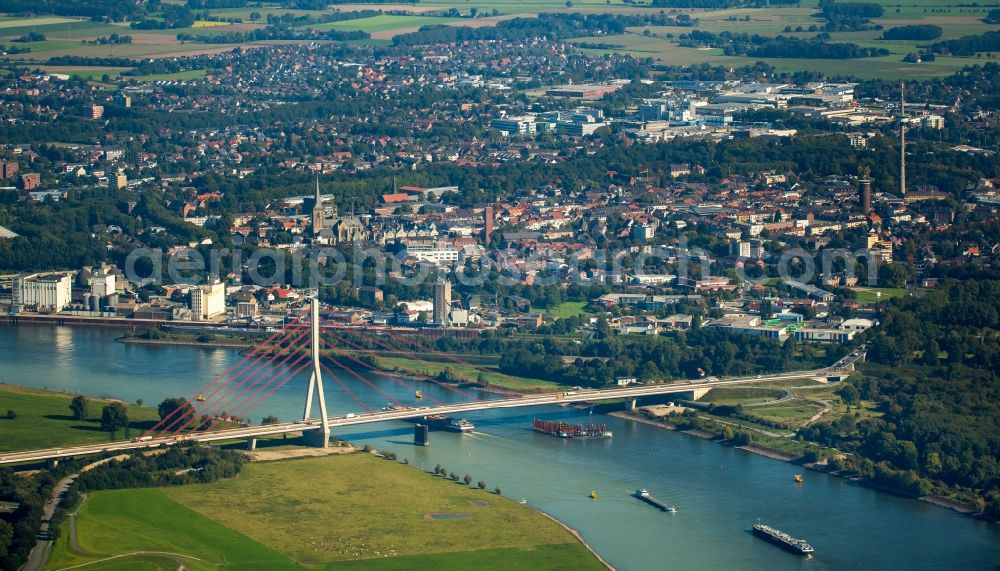 Wesel from above - River - bridge construction above the river rhine in Wesel in the state North Rhine-Westphalia