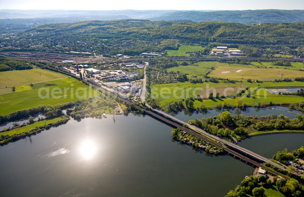 Aerial image Wetter (Ruhr) - River - bridge construction about the Ruhr in Wetter (Ruhr) in the state North Rhine-Westphalia, Germany