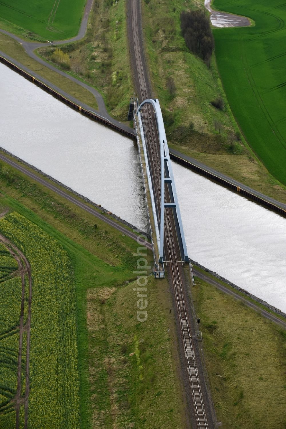 Aerial image Wieglitz - River - bridge construction on the banks of Mittellandkanal in Wieglitz in the state Saxony-Anhalt