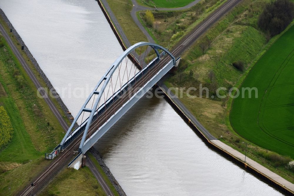 Wieglitz from above - River - bridge construction on the banks of Mittellandkanal in Wieglitz in the state Saxony-Anhalt