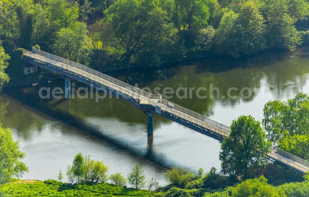 Aerial image Witten - River - bridge construction over the banks of the Ruhr in Witten in the state North Rhine-Westphalia, Germany