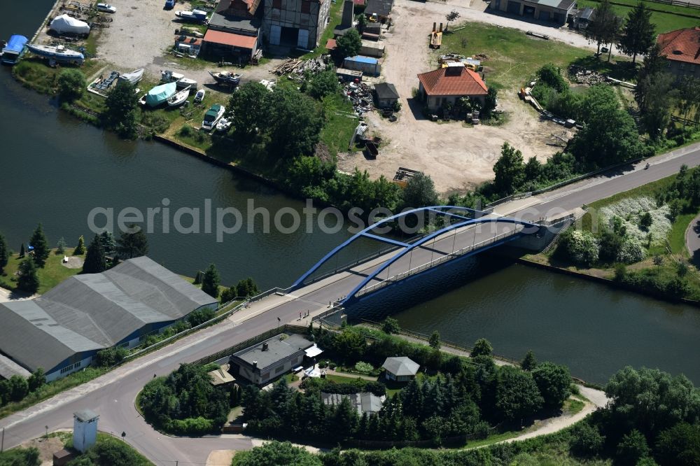 Burg from above - River - bridge construction Blumenthaler Strassenbruecke over the Elbe-Havel-Channel in Burg in the state Saxony-Anhalt