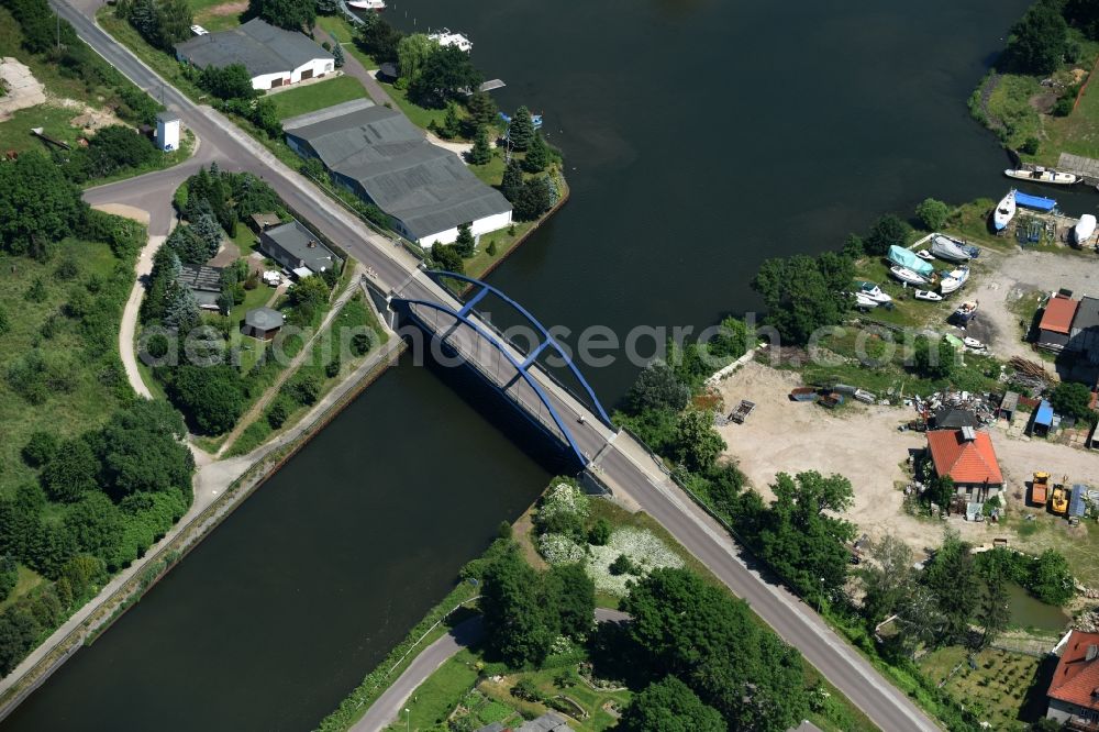 Aerial image Burg - River - bridge construction Blumenthaler Strassenbruecke over the Elbe-Havel-Channel in Burg in the state Saxony-Anhalt