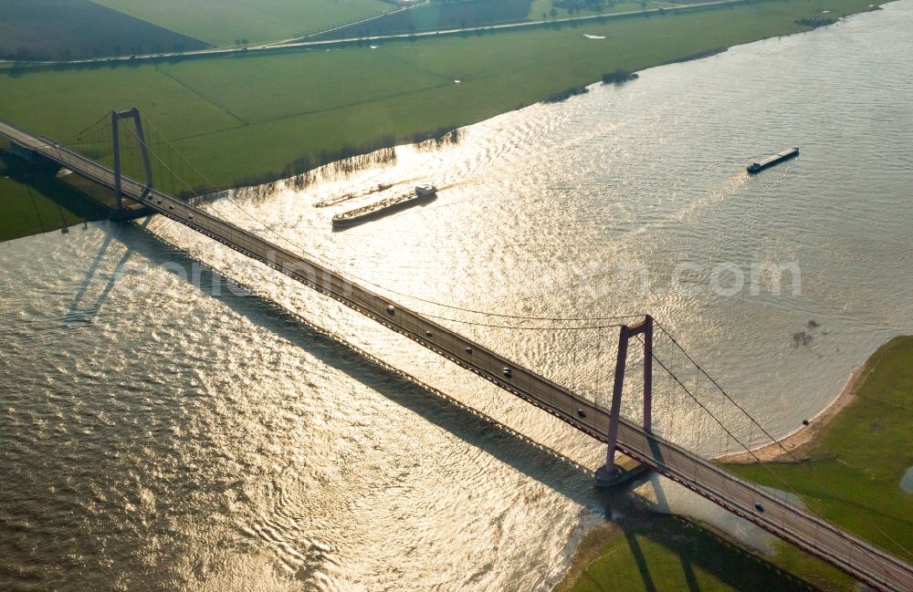 Emmerich am Rhein from above - River - bridge construction Federal state road B220 crossing Rhine River in Emmerich am Rhein in the state North Rhine-Westphalia