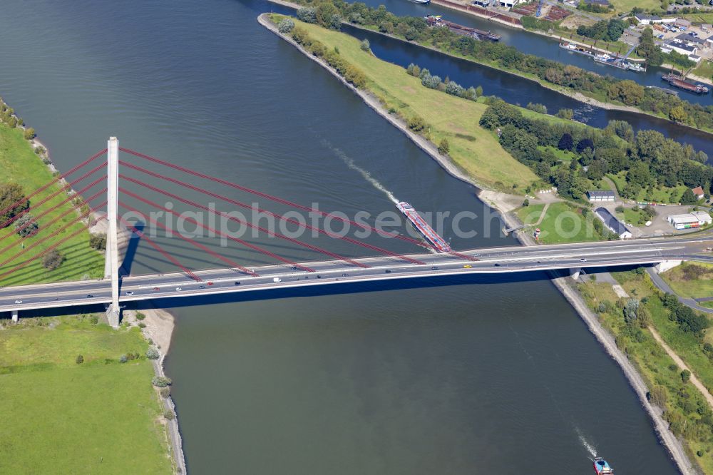 Aerial image Wesel - River - bridge construction over the Rhein in Wesel in the state North Rhine-Westphalia