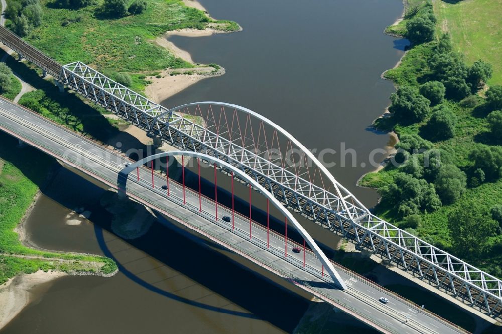 Lutherstadt Wittenberg from above - River - bridge construction Elbebruecke Wittenberg about the Elbe in Lutherstadt Wittenberg in the state Saxony-Anhalt, Germany