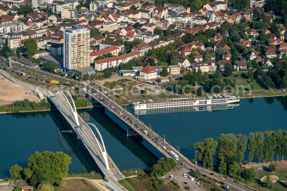 Kehl from above - River - bridge construction Europa Bruecke in Kehl in the state Baden-Wurttemberg, Germany