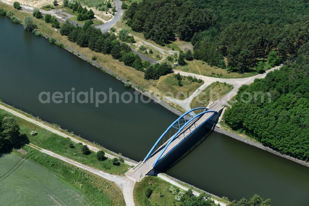 Burg from above - River - bridge construction Feldwegbruecke in Burg in the state Saxony-Anhalt