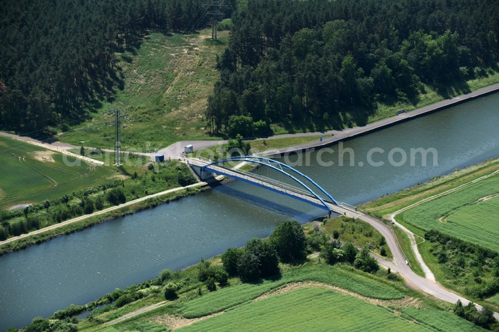 Aerial image Burg - River - bridge construction Feldwegbruecke in Burg in the state Saxony-Anhalt