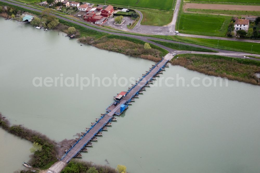 Aerial photograph Gorino Veneto - River - bridge construction Po di Gora in Gorino Veneto in Veneto, Italy