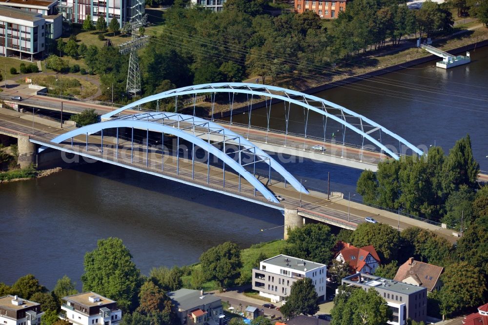 Magdeburg from above - River - bridge construction about the Elbe in Magdeburg in the state Saxony-Anhalt, Germany