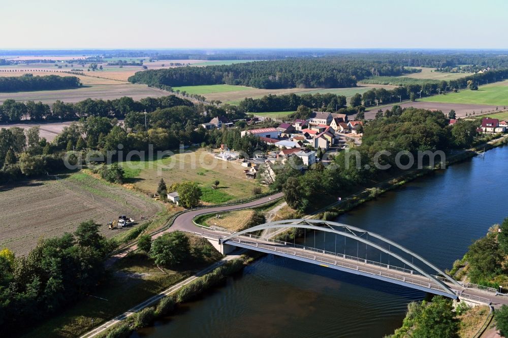 Kade from above - River - bridge construction Kader Bruecke in Kade in the state Saxony-Anhalt, Germany