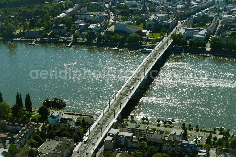 Aerial image Bonn - River - bridge construction Kennedybruecke across the Rhine in Bonn in the state North Rhine-Westphalia, Germany