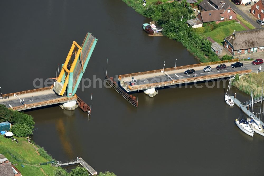 Aerial photograph Heiligenstedten - River - bridge construction the bascule bridge on the banks of the Stoer river path in Heiligenstedten in the state Schleswig-Holstein