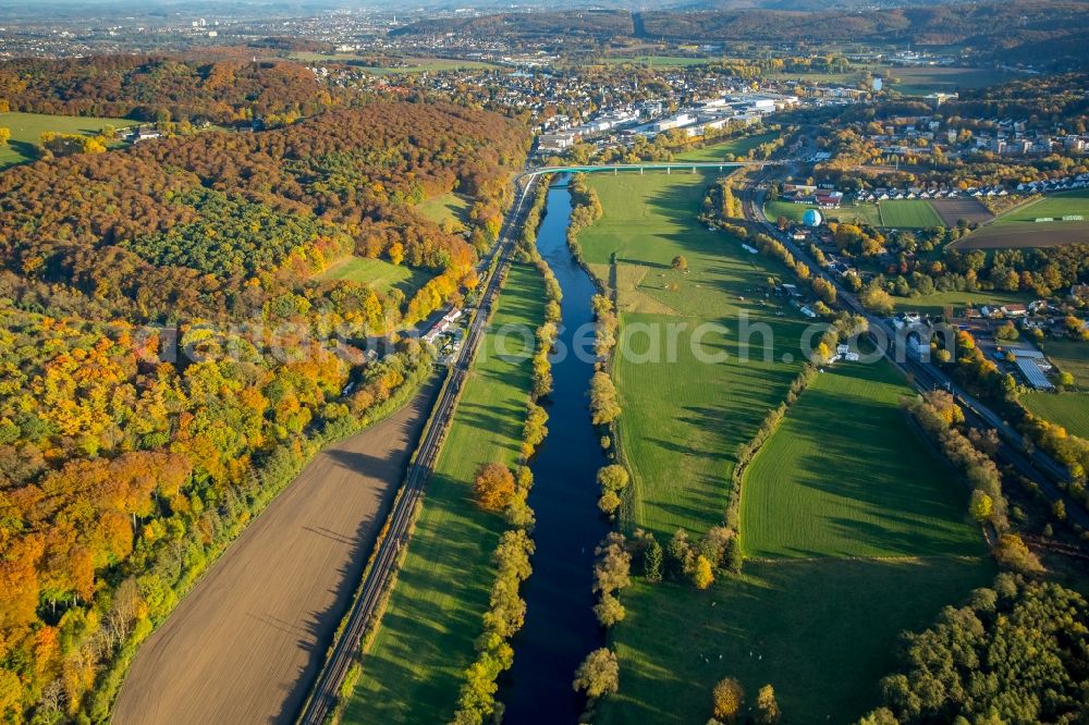 Wetter (Ruhr) from the bird's eye view: River - bridge construction of the new Ruhrbruecke along the federal road B 226 in Wetter in the state North Rhine-Westphalia