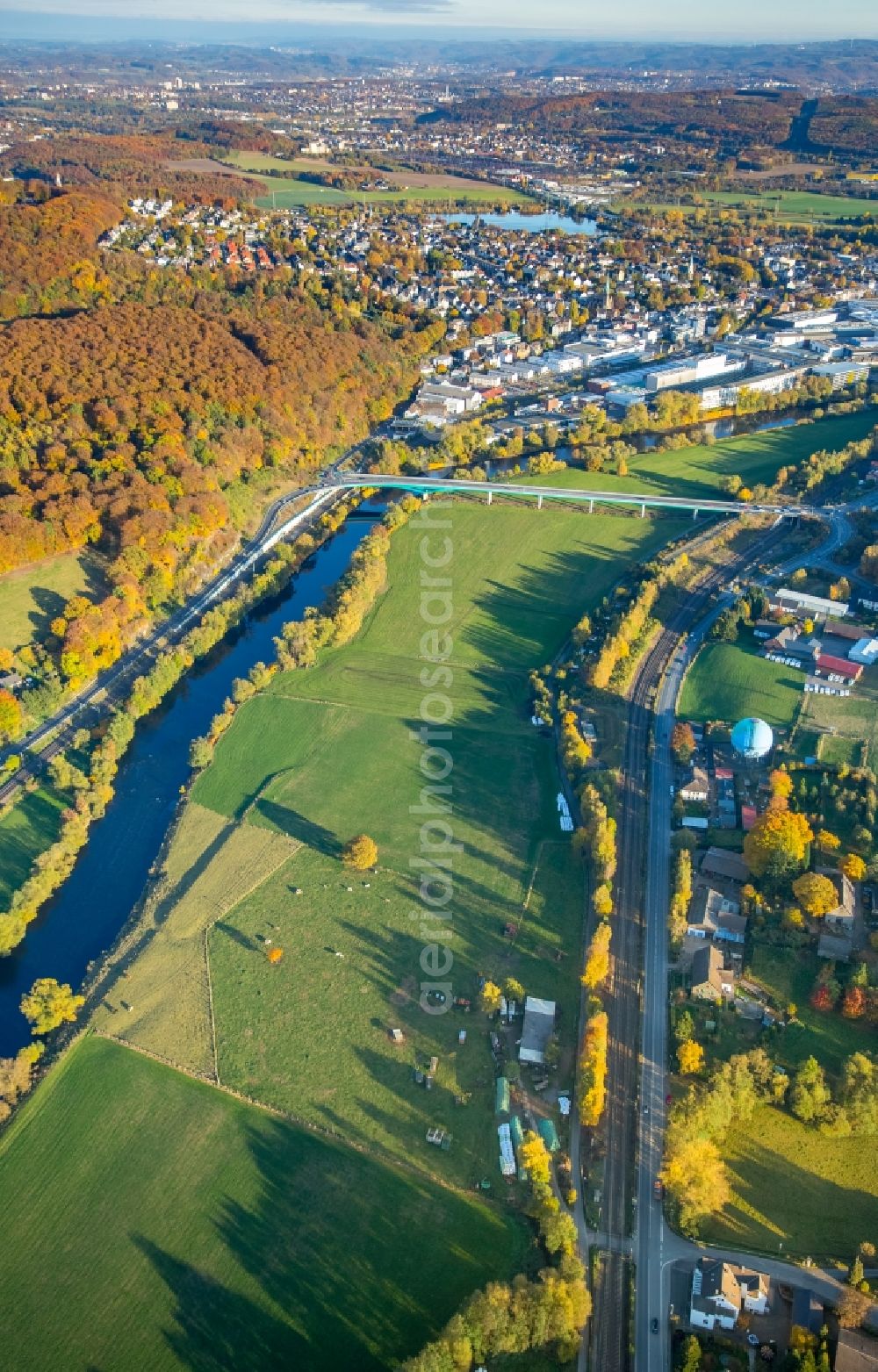 Aerial image Wetter (Ruhr) - River - bridge construction of the new Ruhrbruecke along the federal road B 226 in Wetter in the state North Rhine-Westphalia