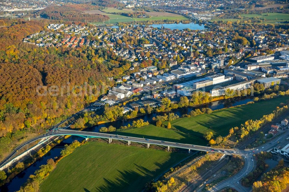 Aerial photograph Wetter (Ruhr) - River - bridge construction of the new Ruhrbruecke along the federal road B 226 in Wetter in the state North Rhine-Westphalia